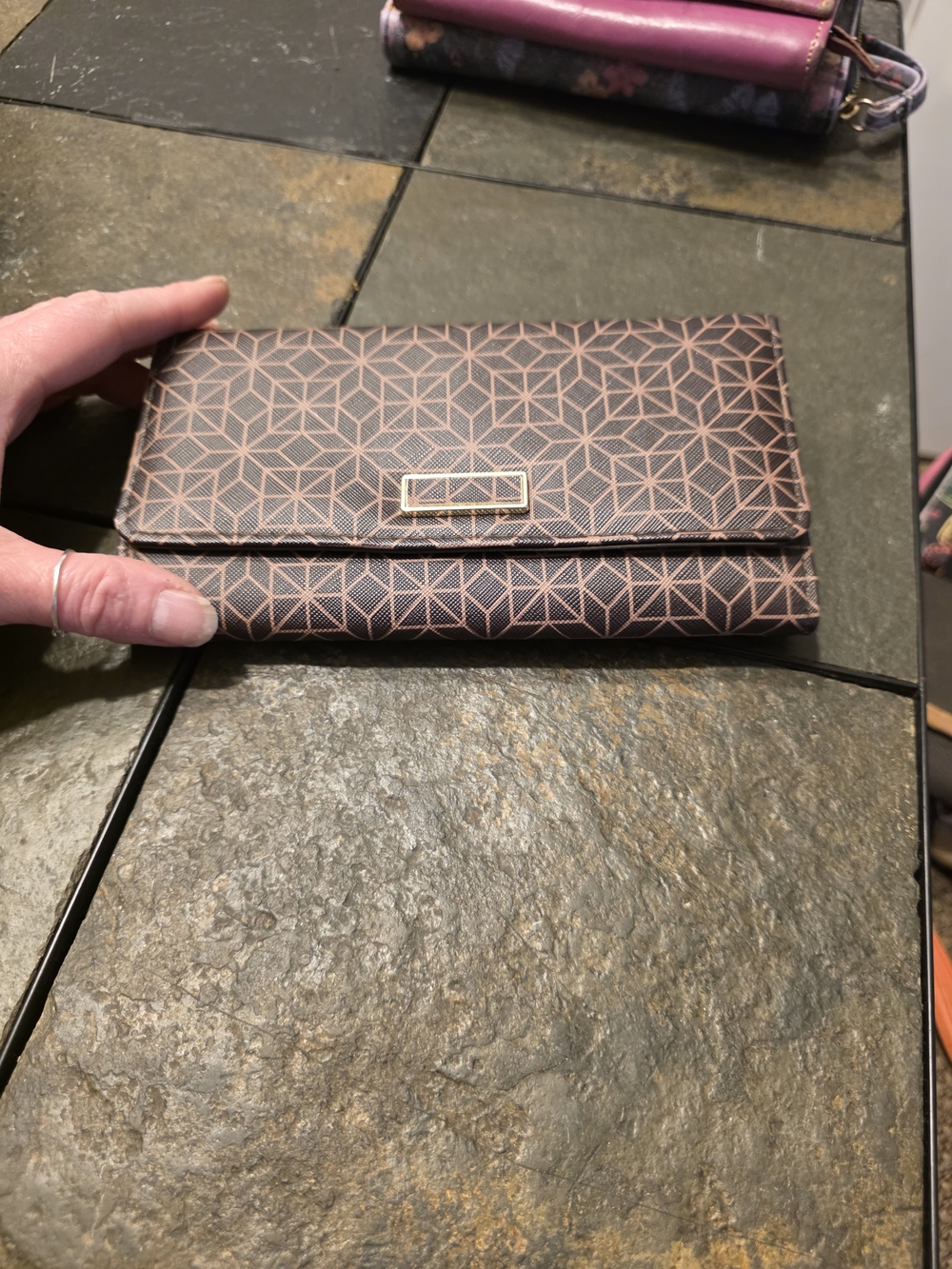 Women’s Geometric Print Wallet - Pink and Brown